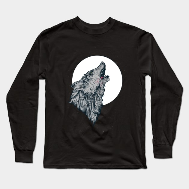 Direwolf Howling at the Moon Long Sleeve T-Shirt by TheRealestDesigns